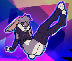 anthro ass ass_up bedroom_eyes butt_focus clothing clothing_pull femboy flirting form_fitting gradient_background hi_res highlight_outline lagomorph legs_up legwear leporid looking_at_viewer male mammal narrowed_eyes rabbit rear_view seductive shirt shirt_pull simple_background smug solo submissive suggestive teasing thigh_highs tight_clothing tight_shirt tight_topwear topwear topwear_pull unknown_artist violet_bunny