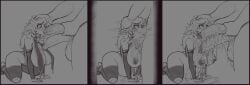 1boy 1girls 2024 areolae arm_sleeves ass balls big_ass big_balls big_breasts big_penis blush_lines breasts clariarikari cum cum_inflated_belly cum_on_body cum_on_breasts cum_puddle cumming_in_mouth curvy_female deepthroat diphallism elf elf_ears elf_female excessive_cum fellatio heart-shaped_pupils heels inflation leaking_precum monochrome multi_genitalia nipples oral oral_sex original_character paizuri penis precum precum_on_breasts shortstack terra_(clariarikari) thick_thighs thighhighs wide_eyed