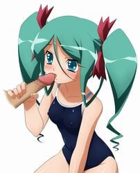 censored fellatio green_hair highres kuroki_manatsu licking oral penis saliva sugimura_tomokazu utakata