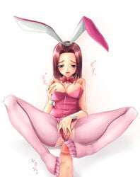 animal_ear blue_eyes breast_grab breasts bunny_ear bunnysuit censored code_geass cum feet footjob kallen_stadtfeld masturbation pantyhose penis pink_legwear pink_pantyhose pussy red_hair self_fondle short_hair solo spread_legs torn_clothes torn_pantyhose wrist_cuffs yuki_usagi_(mofurafu)