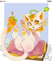 absurd_res ass domestic_cat felid feline felis female feral fur genitals hi_res league_of_legends mammal nude presenting pussy riot_games sarox simple_background smile solo tail tencent text vulva yuumi_(lol)