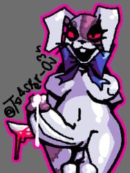 1futa anthro anthro_only artist_signature balls bloody_knife bow_ribbon bunny_ears bunny_girl chubby chubby_female cock cock_focus dick dickgirl female five_nights_at_freddy's five_nights_at_freddy's:_security_breach furry futa_only futanari glowing_eyes hand_behind_back intersex knife nipple_bulge penis precum precum_drip red_eyes red_fur self_upload sfmmations solo squint stitches to4ster-0v3n_(artist) vanny_(fnaf) whiskers white_fur