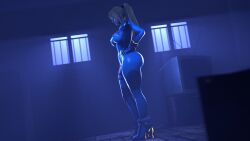 1girls 3d_(artwork) bangs big_ass big_breasts big_legs blonde_female blonde_hair blue_bodysuit bodysuit branimation breasts crate crates femal female female_focus female_only hand_on_hip metroid model nintendo nipple_bulge nipples ponytail samus_aran sfm side_view small_waist solo_female standing super_smash_bros. thick_ass thick_thighs warehouse window windows zero_suit zero_suit_samus