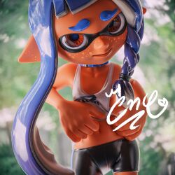 3d breasts cappy_(inkling) censored censored_breasts convenient_censoring female piparkaq shirt_pull solo_female splatoon