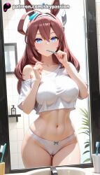 1girls 2025 ai_assisted ai_generated anime artist_name bangs bathroom big_breasts big_chest blue_eyes blush bow_panties breast breasts brown_hair bust busty chest cowboy_shot explicit eyebrows_visible_through_hair female hi_res high_quality high_resolution highres indoors large_breasts long_hair looking_at_viewer mihono_bourbon_(umamusume) mirror navel off_shoulder panties patreon patreon_username reflection shirt skypassion solo stable_diffusion thigh_gap tiles toothbrush umamusume umamusume_pretty_derby underwear watermark white_panties white_shirt window