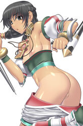 black_hair breasts female female_only human kansuke long_hair no_panties pants_pull pointy_chin pussy shirt_pull small_breasts solo soul_calibur talim tan tanline uncensored