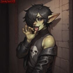 1boy 1femboy absurd_res absurdres ai_assisted ai_generated black_eyes black_hair black_lipstick eyelashes eyeliner eyeshadow fellatio_gesture female femboy freckles freckles_on_face freckles_on_shoulders girly goblin goblin_femboy goblin_male goth goth_boy goth_makeup hair_over_one_eye high_resolution highres inviting inviting_to_oral inviting_to_sex inviting_viewer lipstick looking_at_viewer makeup male otoko_no_ko petite petite_body petite_male pointy_ears short_hair sissy suggestive suggestive_gesture suggestive_look thecoomjurer tomgirl tongue tongue_out trap twink