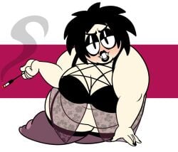 1girls aged_up bbw black_hair cigarette cigarette_holder cigarette_smoke fat fat_female fat_fetish female goth goth_girl lingerie overweight overweight_female smoke south_park superspoe