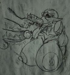 1boy 1girls areolae armored_female big_breasts big_penis blowjob_face blowjob_gesture boner breasts demon_girl doom erection female gun gunpoint huge_breasts huge_cock imp_(doom) interspecies kaxta male male/female monster_girl nightmare_waifu nipples oral penis sketch video_games