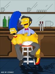 animated breasts clothes color female high_heels human indoors male marge_simpson moe's_tavern moe_szyslak nipples nude sitting spanking tagme the_simpsons violence