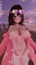 1girls beach breasts choker collar female frills glasses gloves jacket large_breasts leotard rose silentium1620 silya tagme thighhighs vrchat vrchat_avatar vrchat_booth