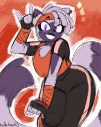 1girl 1girls big_tail female female_only kaitheguy123 lemur orange_clothing orange_headband orange_headwear orange_shirt orange_shoes orange_sneakers race_swap sonic_(series) sonic_the_hedgehog_(idw) sonic_the_hedgehog_(series) tangle_the_lemur thick_thighs