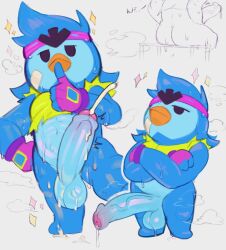 abs anthro balls ballsack big_penis blue_fur blue_hair brawl_stars cock cum dick huge_cock large_penis male male_only mr._p_(brawl_stars) non-human penguin penis pochiiwa semen short_male shortstack simple_background solo solo_anthro solo_male sparkles supercell testicles