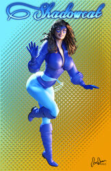 1girls 3d boots breasts brown_eyes brown_hair female female_only gloves kitty_pryde large_breasts long_hair marvel marvel_comics mask mutant sash scatwoman shadowcat smiling solo stockings superhero superheroine x-men