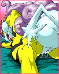 back_view color female female_only fur meru nintendo nude pokemon pussy_juice raikou solo tagme vulva