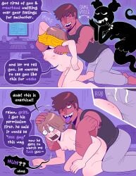 comic comic_page english english_dialogue english_text erection erection_under_clothes femboy gay ghost_chasers patreon patreon_exclusive possession rubbing sharp_teeth tagme tanookitalez through_clothes tongue_out