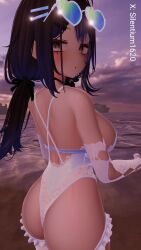 1girls ass ass_focus beach breasts choker collar female frills glasses gloves large_breasts leotard looking_at_viewer open_mouth rose silentium1620 silya tagme thighhighs vrchat vrchat_avatar vrchat_booth