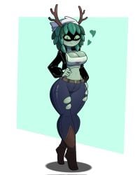 1girls adventure_time alt_fashion alt_girl big_breasts black_jacket breasts cleavage dryad goth_fashion goth_girl heart_symbol humanoid huntress_wizard jeans looking_at_viewer perky_breasts ripped_clothing ripped_pants seductive sexy tagme tagme_(artist) thick_thighs thighs wizard