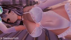 1girls beach breasts choker collar female frills glasses gloves large_breasts leotard lounge_chair lying rose selfie silentium1620 silya tagme thighhighs vrchat vrchat_avatar vrchat_booth
