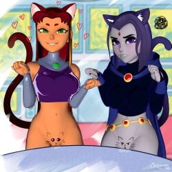 2026 2girls 3d animal_ears bottomless busty cartoon_network cat_ears cat_tail catgirl cloak crop_top dc dc_comics do_you_want_to_pet_my_cat_(meme) female female_focus female_only green_eyes grey_skin grey_skinned_female hourglass_figure long_hair marker markings meme moonlight_bmz navel orange_skin orange_skinned_female pose purple_eyes purple_hair pussy pussy_juice raven_(dc) red_hair starfire tagme tail teen_titans teen_titans_(television_series) vagina wide_hips