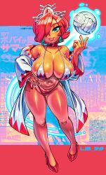 1girls white_mage white_mage_(mario) mario_(series) nintendo mario_hoops_3_on_3 red_hair hair green_eyes tiara headwear hair_over_one_eye lips earrings ear_piercing volleyball volleyball_(ball) huge_breasts big_breasts breasts cleavage white_bikini bikini bikini_top bikini_bottom topwear bottomwear hips hand_on_hip floating_object thick_thighs thighs legs high_heels heels footwear solo solo_female female female_only full_body lib_100