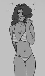 1girls barely_clothed bikini bikini_bottom bikini_only bikini_top black_hair curly_hair cute_expression cute_face dark-skinned_female dark_hair f1zztastic female female_only genderswap_(mtf) grey_background greyscale hip_dips hips no_background road_(one_piece) round_breasts rule_63 shy shy_expression solo solo_female solo_focus striped_bikini striped_panties uncolored
