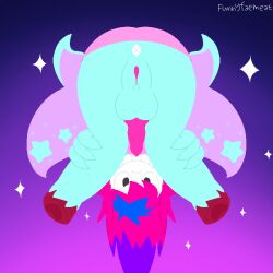 2026 animal_genitalia animal_penis anus balls blue_hair canine_genitalia canine_penis clothed clothing cyan_fur digital_drawing_(artwork) digital_media_(artwork) dress fairy fairy_wings flying funnyfaemeat fur genitals gradient_background grin hands_on_legs hermaphrodite hooves humanoid intersex knot lineless multicolored_hair penis pink_hair pixel_art purple_hair pussy sparkles tagme