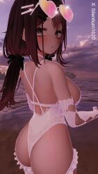 1girls ass ass_focus beach breasts choker collar female frills glasses gloves large_breasts leotard looking_at_viewer open_mouth rose silentium1620 silya tagme thighhighs vrchat vrchat_avatar vrchat_booth