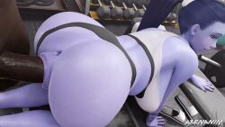 1boy 1girls 3d animated ass axenanim blizzard_entertainment blue-skinned_female blue_hair blue_skin bouncing_breasts dark-skinned_male dark_skin interracial moaning overwatch overwatch_2 ponytail sex sex_from_behind sound tagme thighs video widowmaker