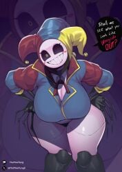 big_ass big_breasts big_thighs dialogue female genderswap_(mtf) jester_outfit maimeetung poppy_playtime poppy_playtime_(chapter_5) prototype_(poppy_playtime) rule_63 sharp_claws the_prototype_(poppy_playtime)