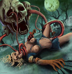 1girls blonde_hair breasts brown_eyes castlevania clothing cum cum_in_mouth cum_in_pussy cum_inside cum_on_face cum_on_pussy double_penetration elbow_gloves erect_nipples female gloves graveyard long_hair lucien man-eater maria_renard maria_renard_(sotn) monster nipples open_mouth oral penetration pussy rape red_tentacles restrained spitroast spread_legs tears tentacle tentacles torn_clothes vaginal_penetration