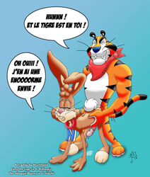 2006 anthro gay interspecies kellogg's male male_only mascot morkheleb nesquik nesquik_bunny nestle quick_the_rabbit rabbit sex tagme tiger tony_the_tiger