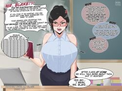 1boy1girl 2d age_difference angry angry_face annoyed annoyed_expression big_boobs big_breasts big_tits bouncing_breasts business_suit classroom clothed clothing dialogue digital_drawing_(artwork) glasses hi_res incest incestuous milf momkiro mother mother_and_son motion_lines oc office_lady older_female older_female_and_younger_male original_character original_characters pov pov_eye_contact teacher teacher_and_student teacher_outfit thick wide_hips younger_male