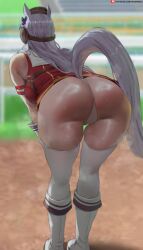 1girls animal_ears ass ass_focus big_ass big_thighs blue_sky blurry blurry_background brown_hat cameltoe clothes_pull curvaceous curvaceous_female curvy day female female_focus female_only fit fit_female from_behind gold_ship_(umamusume) grass hat highres horse_ears horse_girl horse_tail light-skinned_female light_skin long_hair oroborus oroborusart outdoors panties pantyhose_pull patreon_logo patreon_username peach_ass pussy raised_tail sky solo solo_female sport standing tail thick thick_ass thick_thighs thighhighs thighs thong umamusume umamusume_pretty_derby underwear white_hair white_panties