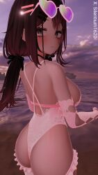 1girls ass ass_focus beach breasts choker collar female frills glasses gloves large_breasts leotard looking_at_viewer rose silentium1620 silya tagme thighhighs vrchat vrchat_avatar vrchat_booth