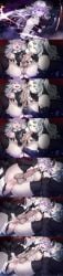 3girls ahe_gao blue_eyes blush cbt cum_in_pussy double_penetration fellatio fisting futanari gloria gloria_the_witch gloves gold_eyes horns maggot_baits pale_skin pink_eyes sandy_(maggot_baits) sandy_the_witch squeezing_balls stockings torture white_hair