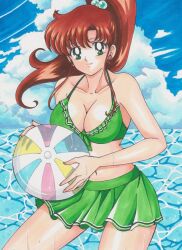 1girls adult_swim alluring big_breasts bikini bishoujo_senshi_sailor_moon bishoujo_senshi_sailor_moon_r bishoujo_senshi_sailor_moon_r_the_movie bishoujo_senshi_sailor_moon_s bishoujo_senshi_sailor_moon_s_the_movie bishoujo_senshi_sailor_moon_supers bishoujo_senshi_sailor_moon_supers_the_movie brown_hair cleavage frilled_bikini green_eyes holding_beachball makoto_kino ocean rascal_(n119) skirt_swimsuit toei_animation toonami viz_media