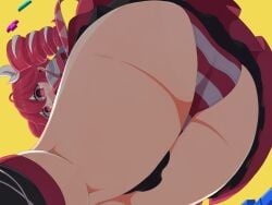 1girls 2d 2d_(artwork) ahoge ass ass_focus big_ass big_thighs clothed clothed_female clothing crying falling fat_ass fat_thighs female female_only fully_clothed gluteal_fold hair_ornament hairbow huge_ass huge_thighs kasane_teto kasane_teto_(sv) large_ass large_thighs low-angle_view mv_character open_mouth panties panty_peek pantyshot pixiv red_eyes red_hair red_stripes simple_background skirt solo solo_female striped_panties swirly_eyes synthesizer_v tears tetoris thick_thighs thighhighs thighs twin_drills underwear upskirt utau wavy_mouth yellow_background