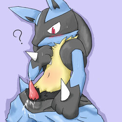 blush closed_mouth color cum erection fur lucario male male_only nintendo open_eyes penis pokemon pokemon_(species) solo spike tagme