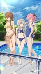 2d 2d_(artwork) 2d_artwork 3girls arm_behind_back arms_behind_back aurora_atria average_breasts bare_arms bare_belly bare_calves bare_chest bare_hands bare_hips bare_knees bare_legs bare_midriff bare_navel bare_shoulders bare_skin bare_thighs bare_toes barefoot belly belly_button big_breasts bikini bikini_bottom bikini_only bikini_top blue_bikini blue_one-piece_swimsuit blue_sky blue_swimsuit blue_swimwear blunt_bangs breasts brown-haired_female brown_hair busty busty_female busty_girl busty_teen calves cleavage clouds collarbone contrapposto curvaceous curvaceous_body curvaceous_female curvaceous_figure curvaceous_hips curvy curvy_body curvy_female curvy_figure curvy_hips dahlia_kai day daylight daytime digital digital_art digital_drawing digital_drawing_(artwork) digital_media digital_media_(artwork) drawing elbows exposed_arms exposed_belly exposed_chest exposed_hips exposed_legs exposed_midriff exposed_navel exposed_shoulders exposed_skin exposed_thighs exposed_toes eyebrows_visible_through_hair feet female female_focus female_only fingers full_body glasses glasses_on_face glasses_on_head green-eyed_female green_bikini green_bikini_bottom green_bikini_top green_eyes green_swimsuit green_swimwear grey-haired_female grey_hair groin hair_between_eyes half_naked half_nude halterneck hand_behind_back hands_behind_back head_tilt high_resolution highres horn horns hourglass_figure indie_virtual_youtuber katarina_akina kneepits knees large_boobs large_breasts lean_figure lefolk legs legs_closed legs_together long_hair looking_at_viewer looking_back looking_back_at_viewer medium_breasts midriff multiple_females multiple_girls naked naked_female naked_woman narrow_waist navel nerohikiii nude nude_female nudity one-piece_swimsuit outdoor outdoor_nudity outdoors outside petite petite_body petite_breasts petite_female petite_girl petite_tits pink-haired_female pink_hair pink_hair_female pool posing posing_for_the_viewer purple-eyed_female purple_eyes round_glasses semi_nude short_hair shoulders silver-haired_female silver_hair silver_hair_female sky slender_body slender_waist slim_female slim_waist small_breast small_breasts standing string_bikini swimsuit swimwear thigh_gap thighs thighs_together tilted_head tiny_breasts toes tongue tongue_out virtual_youtuber vtuber vtuberfanart white_horn white_horns wide_hips yellow-eyed_female yellow_eyes youtuber youtuber_girl
