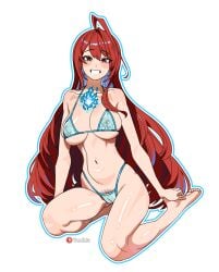 1girls ahoge barefoot big_breasts bikini bikini_bottom bikini_top blush breasts cameltoe covered_nipples elizabeth_rose_bloodflame female female_only flame flames hololive hololive_english hololive_english_-justice- large_breasts long_hair looking_at_viewer navel nipples nipples_visible_through_clothing pubic_hair pubic_hair_peek red_eyes red_hair see-through see-through_clothing smile transparent_clothing virtual_youtuber yanjhia