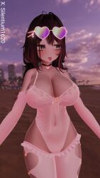 1girls beach breasts choker collar female frills glasses gloves jacket large_breasts leotard open_mouth rose silentium1620 silya tagme thighhighs tongue tongue_out vrchat vrchat_avatar vrchat_booth