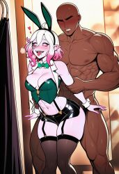 1boy 1girl ai_generated bowtie briar_(league_of_legends) bunny_costume bunny_ears change_room curvy_figure female fucked_from_behind glossy latex_shorts league_of_legends monster_girl prussia123 pulling_arms sex sexy sexy_body sexy_clothing shiny shopping_mall skimpy_clothes skimpy_topwear standing_sex teasing tight_clothing