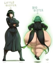 2girls absurd_res absurd_resolution absurdres arms_crossed ass ass_body ass_focus aura back_view bangs bare_ass bbw big_ass big_breasts big_butt black_clothing black_dress bottom_heavy breasts bubble_ass bubble_butt busty chubby chubby_female comparing comparison crossed_arms curvaceous curvy curvy_female curvy_figure dress dumptruck_ass dumptruck_butt exposed_ass fat_ass female female_focus female_only floating fubuki_(one-punch_man) green_hair hand_on_hip hands_on_hips hi_res high_resolution highres huge_ass huge_butt j.c._staff jewelry large_ass large_breasts light-skinned_female light_skin necklace necklaces one-punch_man overweight_female rear_view siblings simple_background sisters tagme tatsumaki thick_ass thick_thighs thighs voluptuous voluptuous_female whatyoudeserved white_background