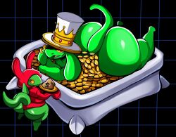 2boys 2d absurd_res ass ass_bigger_than_head ass_focus big_ass big_butt_(male) bluesky_link bubble_butt clothing crown demon doeswhatev doeswhatever dumptruck_ass fat_ass fat_thighs goblin goblin_male gold gold_coin green_body grinning hat headwear huge_ass kings_of_hell looking_at_viewer male male_only mammon_(kings_of_hell) money money_bag nathanatwar no_genitals no_sex nonhuman open_mouth piercing robe shortstack shortstack_male simple_background tagme tail thick_thighs thighs whateverdoes