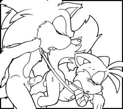 anthro balls canine emerald_physics female fox fur imminent_sex interspecies leash male mammal monochrome nude penis side_view sonic_(series) sonic_the_werehog sonic_unleashed tagme tails werehog yaoi