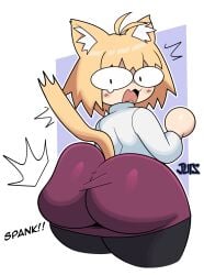 1girls animal_ears animal_humanoid anthro ass big_ass blonde_hair cat_ears cat_tail clothing dat_ass fat_ass female female_only furry huge_ass jutsapostion large_ass looking_back melty_blood neco-arc red_eyes short_hair skirt slapping_ass solo solo_female spanking tail tsukihime