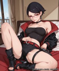 absurd_res aged_up aged_up_character ai_generated alternate_version_at_source alternate_version_available anime anime_girl anime_screencap anime_style bedroom bedroom_eyes bedroom_sex black_hair boruto:_naruto_next_generations choker cute cute_face day daytime eyewear feet female female_focus full_body glasses hi_res highres indoor indoors indoors_sex inside laying_down laying_on_back laying_on_bed light-skinned_female light_skin looking_at_viewer looking_pleasured lying lying_on_back lying_on_bed morning naruto naruto_(series) on_back on_bed ozziru patreon self_upload sexy short_hair solo solo_female solo_focus spread_legs swept_bangs teenage_female teenage_girl teenager uncensored