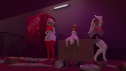 3d 3d_(artwork) 3d_model 3d_render alley apexofmods big_ass big_breasts big_penis charlie_morningstar charlie_morningstar_(hazbin_hotel) dumpster futanari hazbin_hotel huge_ass huge_breasts huge_cock leaning leaning_forward looking_at_penis niffty niffty_(hazbin_hotel) seductive_look seductive_smile sfm source_filmmaker trash trash_bag vaggie vaggie_(hazbin_hotel) vending_machine