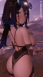 1girls ass ass_focus beach breasts choker collar female frills glasses gloves large_breasts leotard looking_at_viewer rose silentium1620 silya tagme thighhighs vrchat vrchat_avatar vrchat_booth